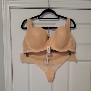 Adore Me Lace Bra and Panty Set in Peach